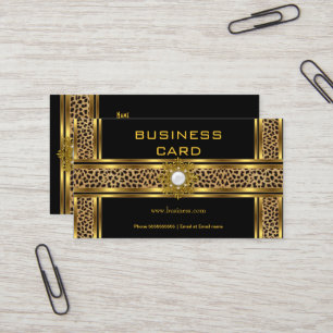 Cartão De Visita Classe Elegante Leopardo Dourado e Preto Com Joia