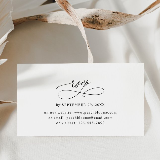 Cartão De Visita Classic Black and White Small Wedding RSVP Cards (Criador carregado)