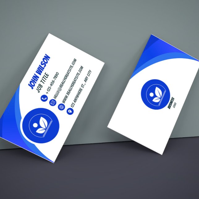 Cartão De Visita Classic Blue and White Modern Business Card (Criador carregado)