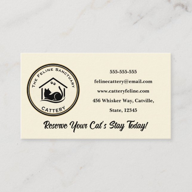 Cartão De Visita Classic Custom Cattery Business Card  (Frente)