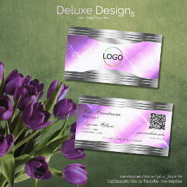 Cartão De Visita Classic Lilac Silver Shimmer Borders Logotipo QR C