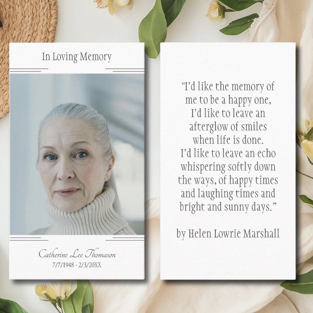 Cartão De Visita Classic Modern In Loving Memory Photo Prayer Card (Classic Modern In Loving Memory Photo Prayer Card)