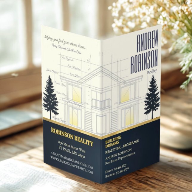 Cartão De Visita Classic Navy Open House Floor Plan Elegant Detail  (Criador carregado)