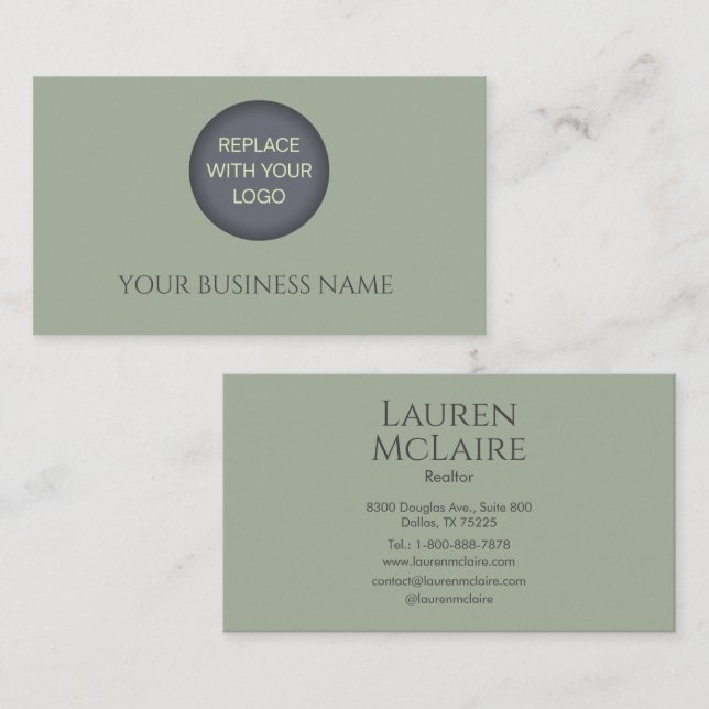 Cartão De Visita Classic Sage Green Business Branding Design (Frente/Verso)