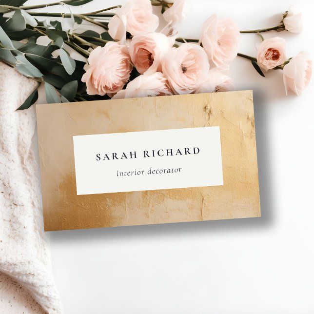 Cartão De Visita Clássica Artística Beige Dourada Óleo Textura (Criador carregado)