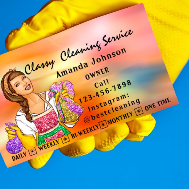 Cartão De Visita Clássica Serviços de Limpeza da Casa Clássica Holo (Classy House Cleaning Services Maid Holograph Business Card)