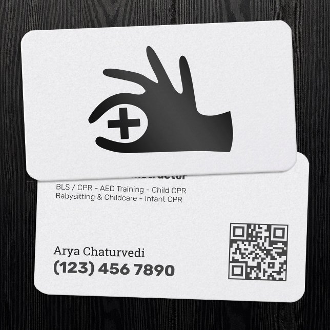Cartão De Visita Clássico CPR - Instrutor AHA QR (CPR - AHA Instructor QR Business Cards)