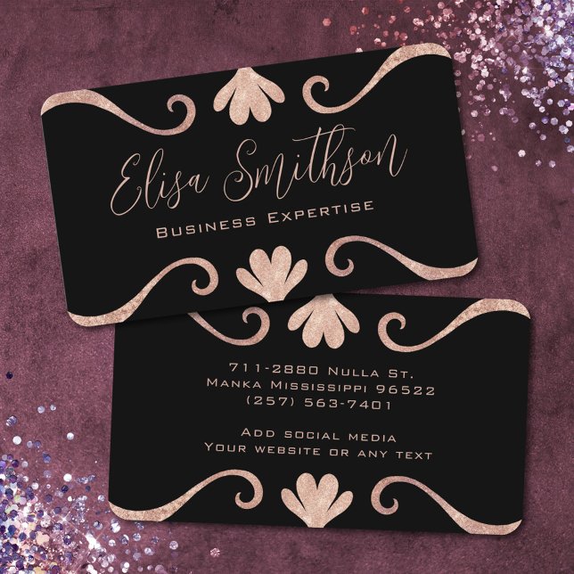 Cartão De Visita Clássico e Elegante Luxo Feminino Rosa e Negro (Criador carregado)