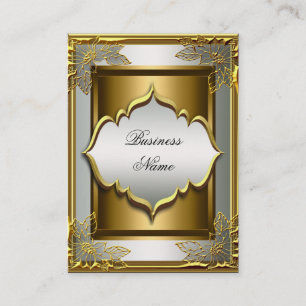 Cartão De Visita Clássico Elegante branco negro Dourado