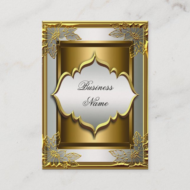 Cartão De Visita Clássico Elegante branco negro Dourado (Frente)