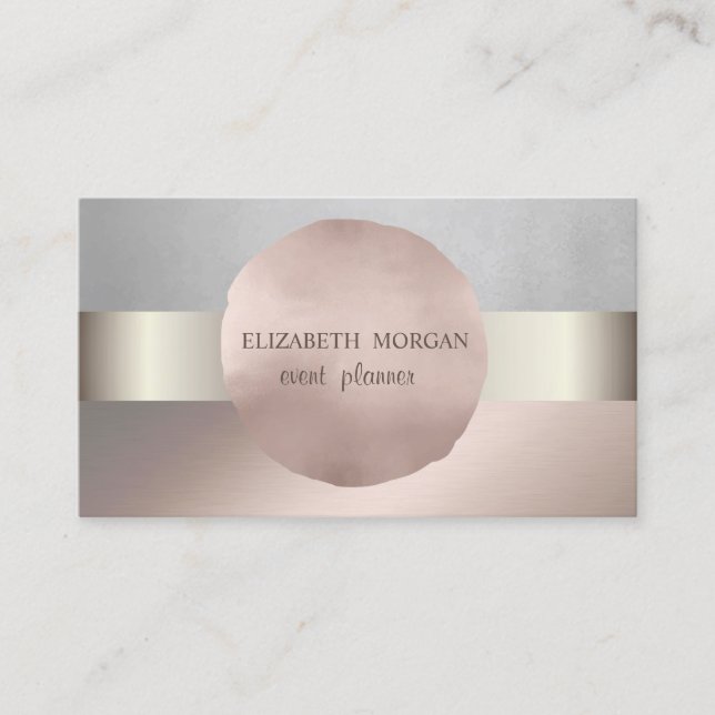 Cartão De Visita Clássico Elegante Moderno,Prata,Rosa Dourado (Frente)