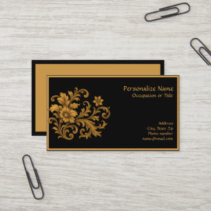Cartão De Visita Clássico Elegante Vintage Dourado Floral Personali