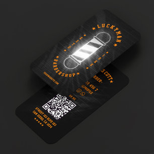 Cartão De Visita Clássico Pólo de Barbearia Preto Laranja