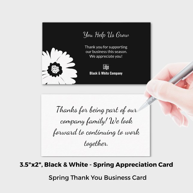 Cartão De Visita Classom Black & White Primavera Obrigado (3.5x2 Inch, Classic Bloom Black & White Spring Thank You Business Card)