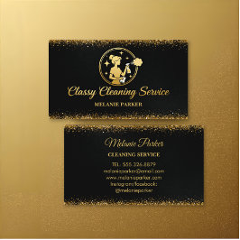 Cartão De Visita Classy Cleaning Services Logo Maid gold