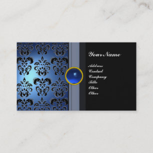 Cartão De Visita CLASSY DAMASK GEM MONOGRAM preto azul