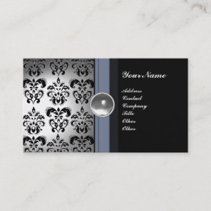 Cartão De Visita CLASSY DAMASK GEM MONOGRAM preto branco