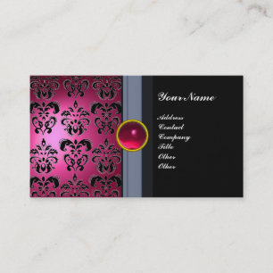 Cartão De Visita CLASSY DAMASK GEM MONOGRAM preto rosa
