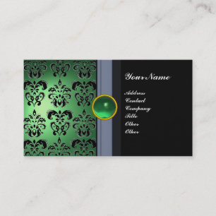 Cartão De Visita CLASSY DAMASK GEM MONOGRAM preto verde