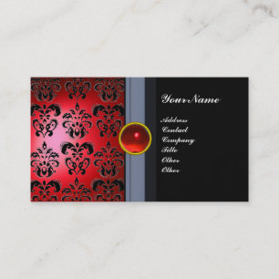 Cartão De Visita CLASSY DAMASK GEM MONOGRAMA preto vermelho