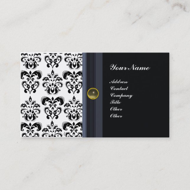Cartão De Visita CLASSY DAMASK MONOGRAM, agato preto (Frente)