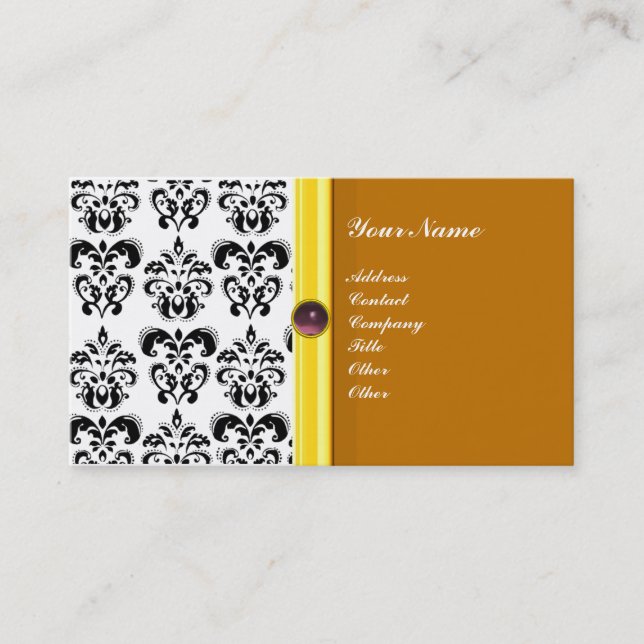 Cartão De Visita CLASSY DAMASK MONOGRAM, ametista violeta (Frente)