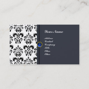 Cartão De Visita CLASSY DAMASK MONOGRAM Blue Sphire