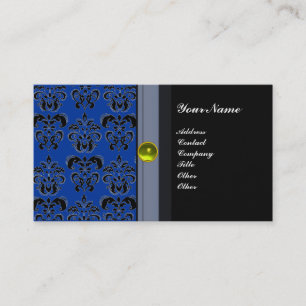 Cartão De Visita CLASSY DAMASK MONOGRAM cinza azul topaz amarelo