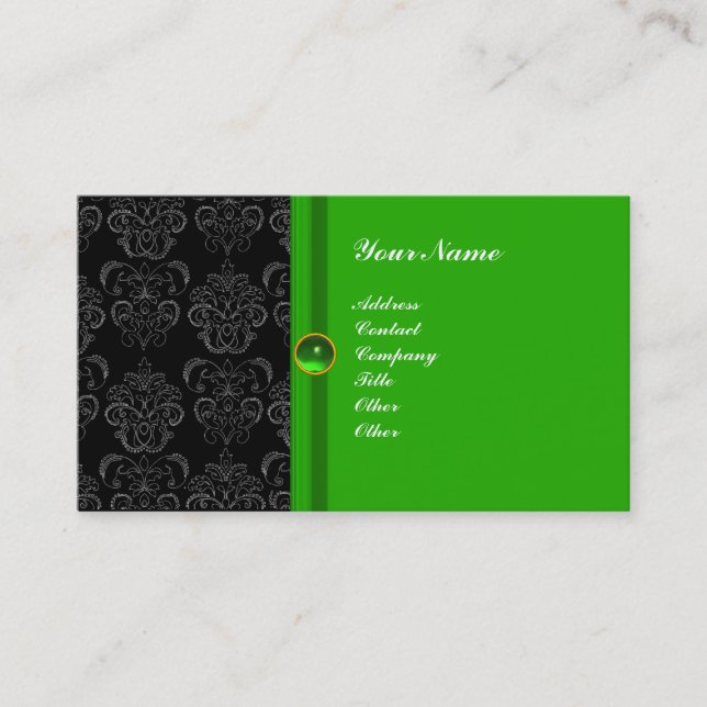 Cartão De Visita CLASSY DAMASK MONOGRAM esmerald verde (Frente)