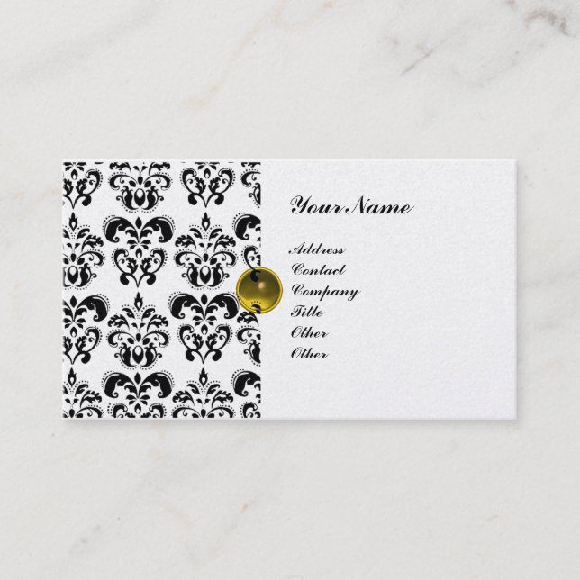 Cartão De Visita CLASSY DAMASK MONOGRAM - pérolas metálicas (Frente)