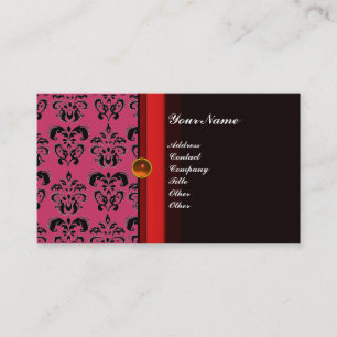 Cartão De Visita CLASSY DAMASK MONOGRAM preto topaz laranja,