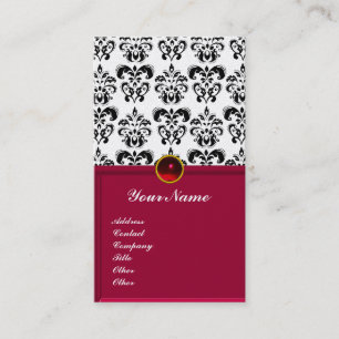 Cartão De Visita CLASSY DAMASK MONOGRAM Red Burgundy platina