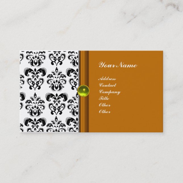 Cartão De Visita CLASSY DAMASK MONOGRAM, topaz púrpura amarela (Frente)