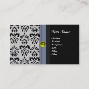 Cartão De Visita CLASSY DAMASK MONOGRAM topázio preto amarelo