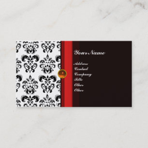 Cartão De Visita CLASSY DAMASK MONOGRAM topázio preto platina laran