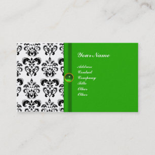 Cartão De Visita CLASSY DAMASK MONOGRAM verde ouro esmeraldo