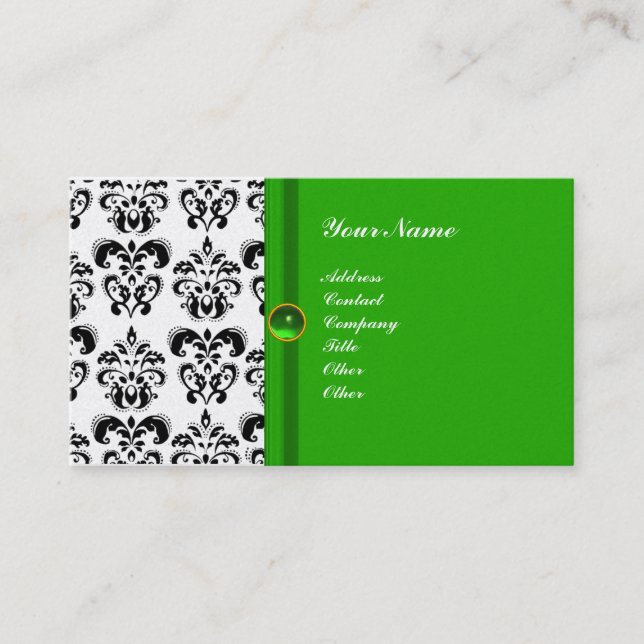 Cartão De Visita CLASSY DAMASK MONOGRAM verde ouro esmeraldo (Frente)