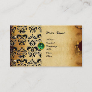 Cartão De Visita CLASSY DAMASK PARCHMENT MONOGRAM esmerald verde