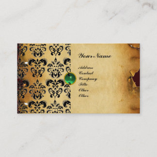 Cartão De Visita CLASSY DAMASK PARCHMENT MONOGRAM esmerald verde