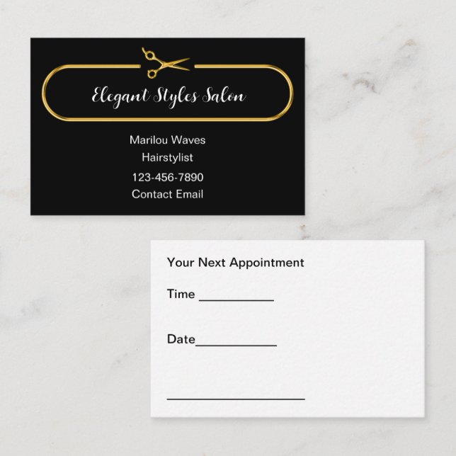 Cartão De Visita Classy Hair Salon Appointment Business Cards (Frente/Verso)
