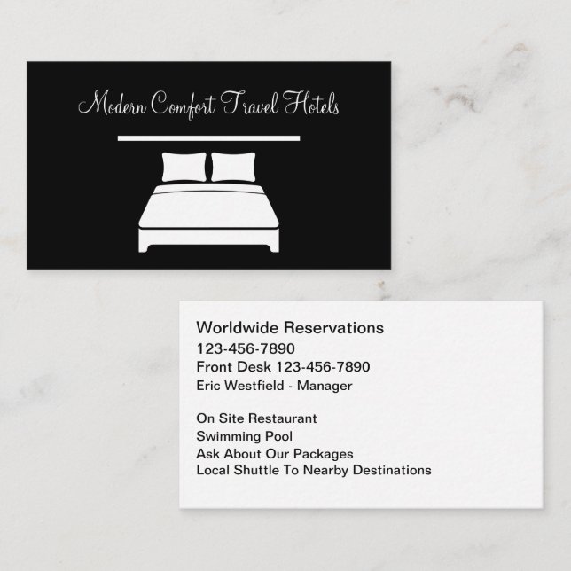 Cartão De Visita Classy Modern Hotel Travel Business Cards (Frente/Verso)