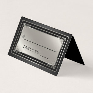 Cartão De Visita Classy Silver e Black Place Card