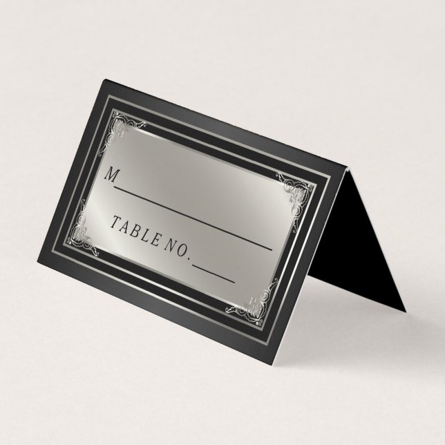 Cartão De Visita Classy Silver e Black Place Card (Frente)