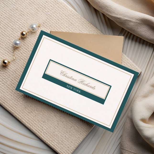 Cartão De Visita Classy Teal Ivory (Criador carregado)