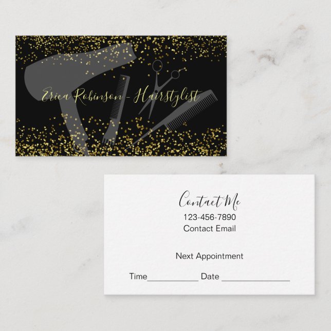 Cartão De Visita Classy Trendy Hairstylist Glitzy Appointment Cards (Frente/Verso)