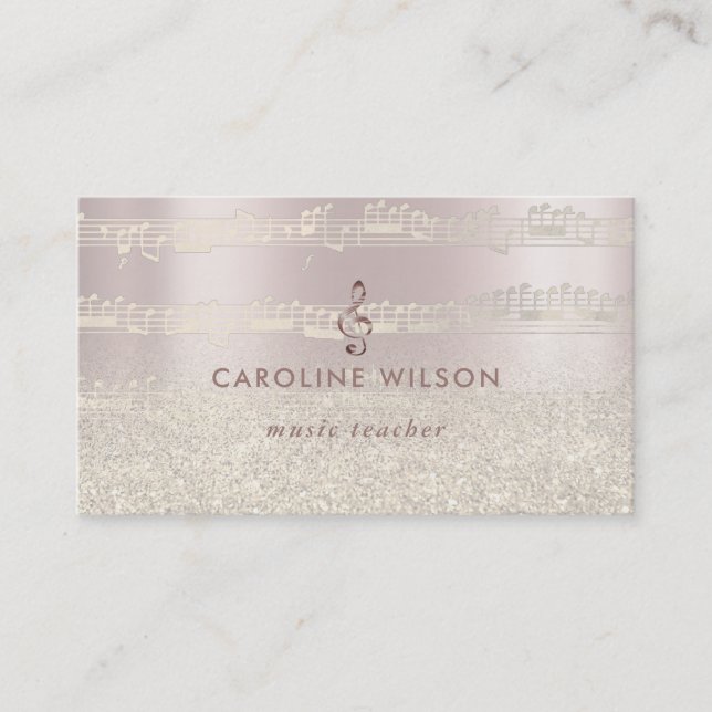 Cartão De Visita clave de ouro rosa e brilho falso (Frente)