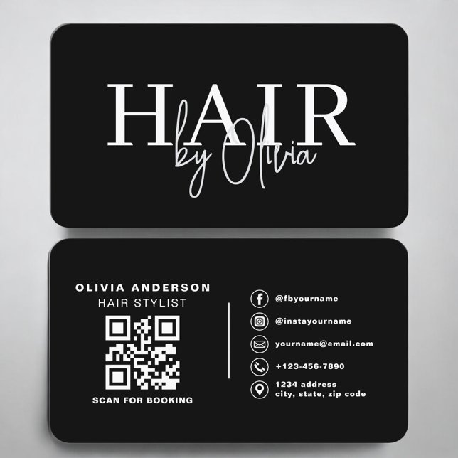 Cartão De Visita Clean Contemporary Hairdresser QR Code (Criador carregado)