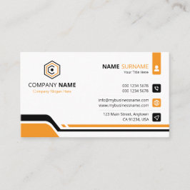 Cartão De Visita Clean & Modern Orange & White Corporate
