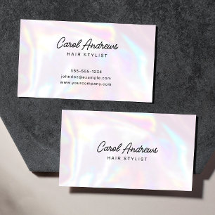 Cartão De Visita Clean Pearl Holográfico Estilista de Cabelo