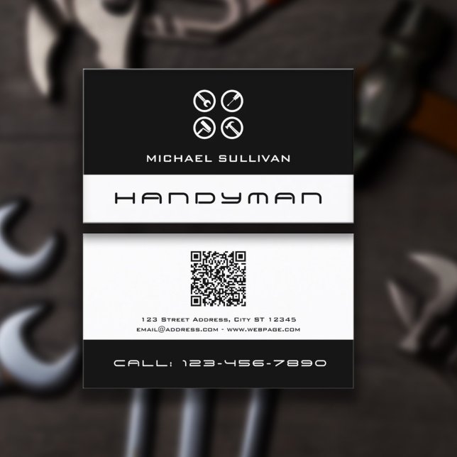 Cartão De Visita Clean professional logo handyman Business Card (Criador carregado)